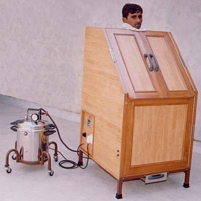 Steam chamber. Image found at http://www.indiamedico.com/panchakarma_ayurvedic_products/vashap_swedan_cabin.php